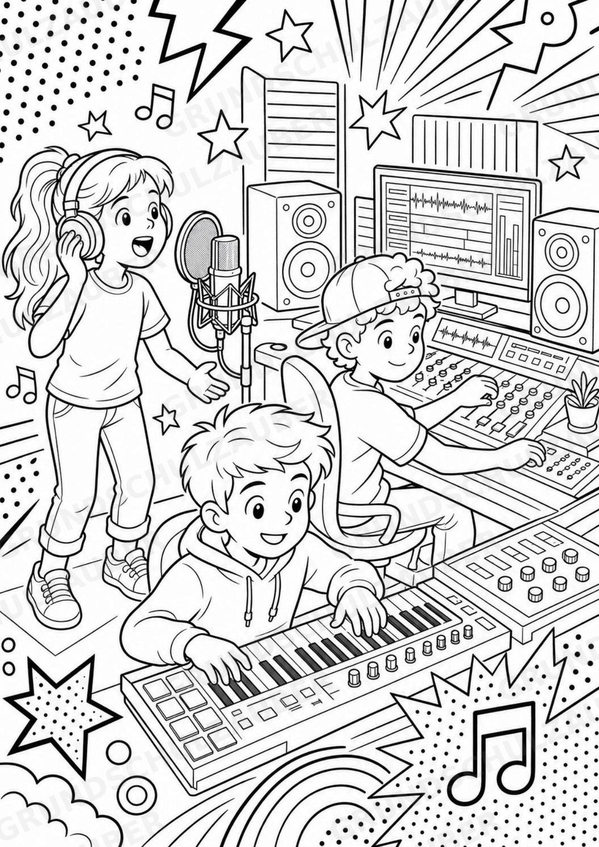 Musikproduktion POP Art Ausmalbilder 15 Malvorlagen – Materialseite 2
