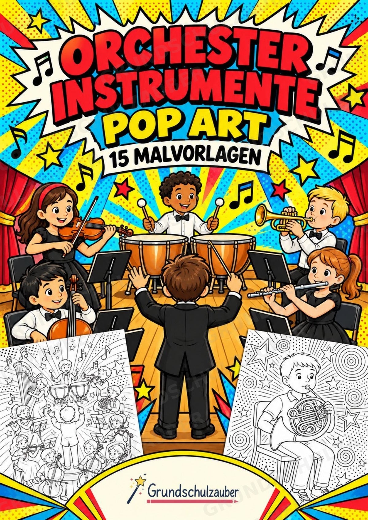 Orchesterinstrumente POP Art Ausmalbilder 15 Malvorlagen – Cover