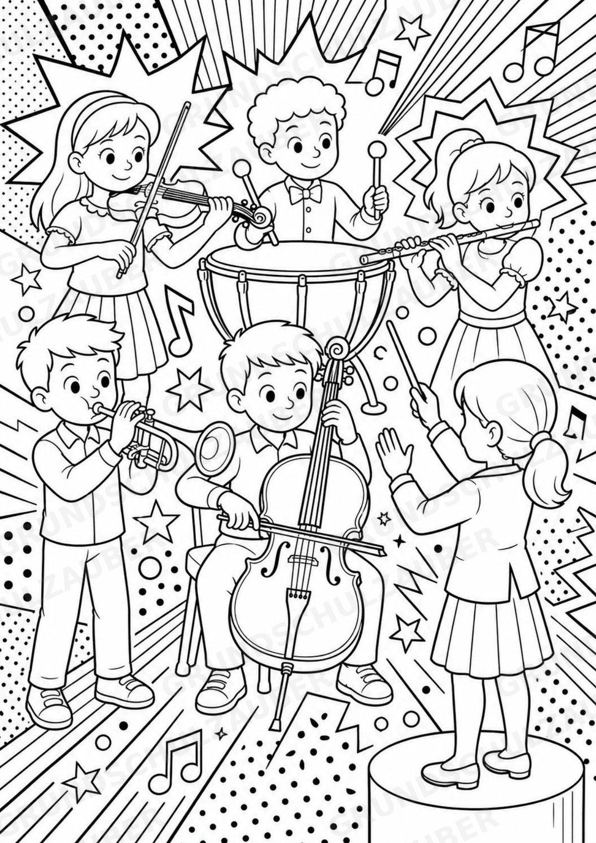 Orchesterinstrumente POP Art Ausmalbilder 15 Malvorlagen – Materialseite 2