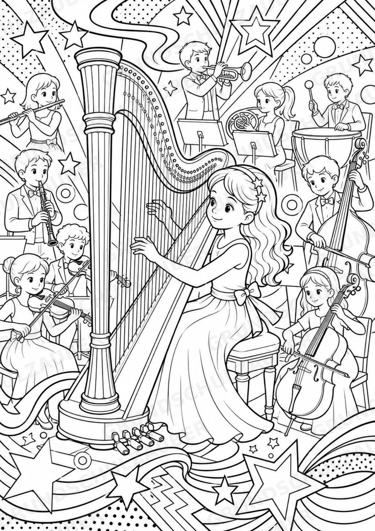 Orchesterinstrumente POP Art Ausmalbilder 15 Malvorlagen – Materialseite 13