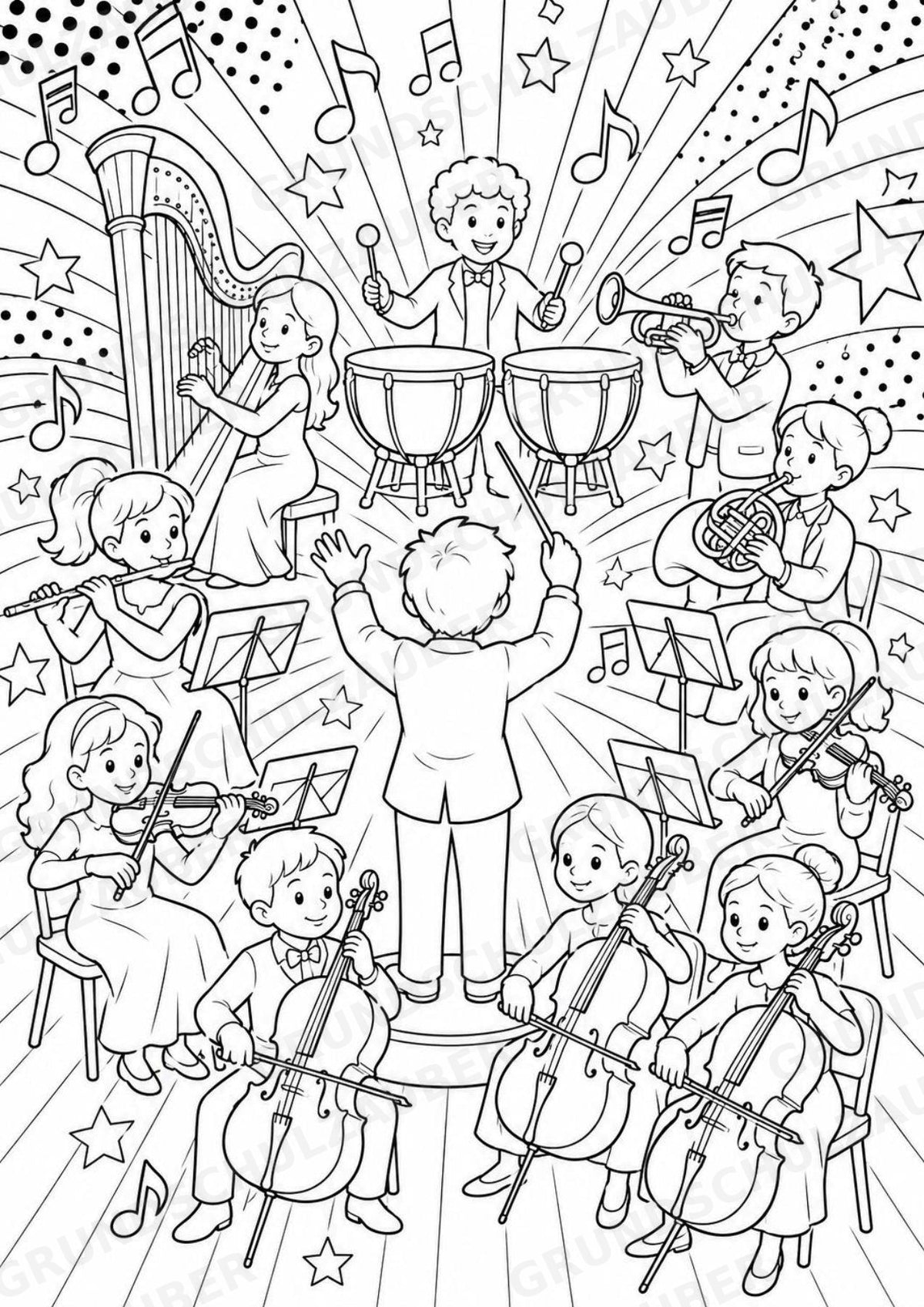 Orchesterinstrumente POP Art Ausmalbilder 15 Malvorlagen – Materialseite 16