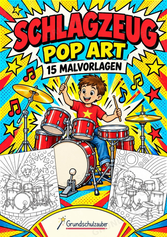 Schlagzeug POP Art Ausmalbilder 15 Malvorlagen – Cover