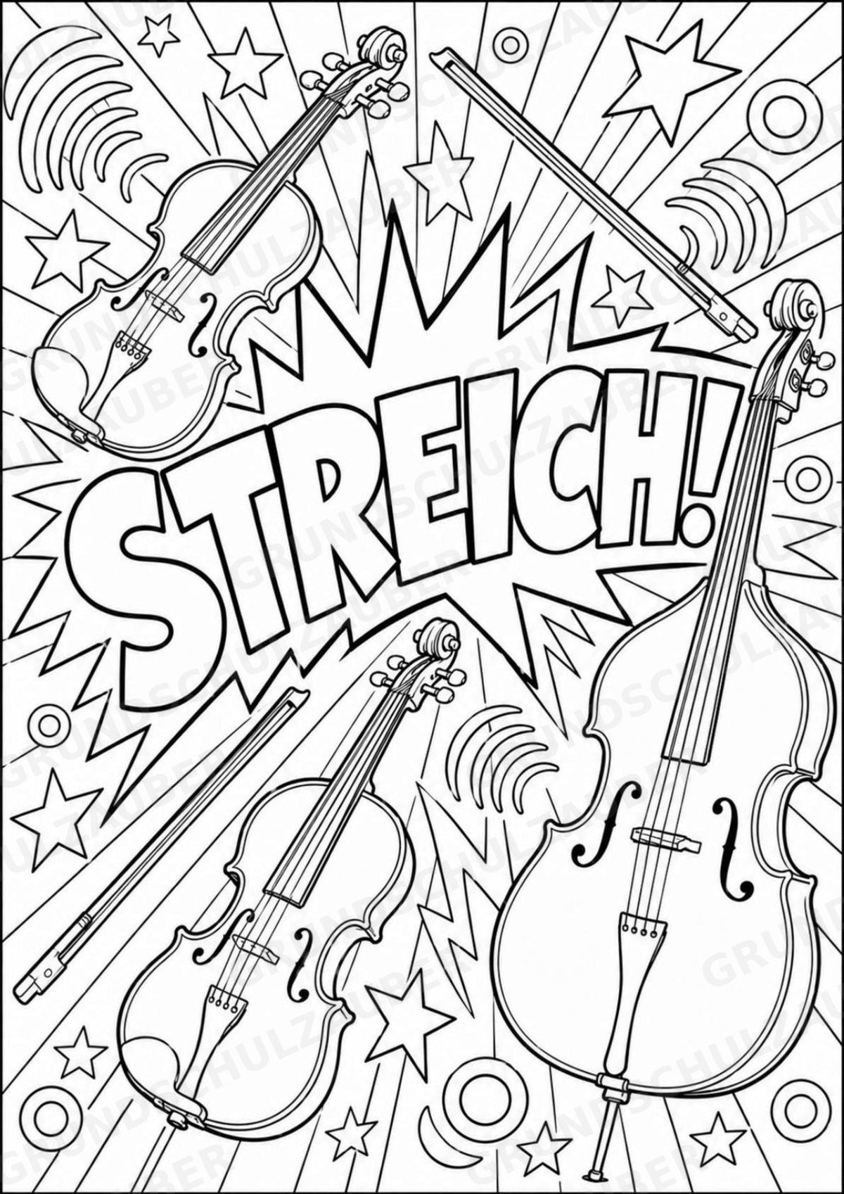 Streichinstrumente POP Art Ausmalbilder 15 Malvorlagen – Materialseite 16