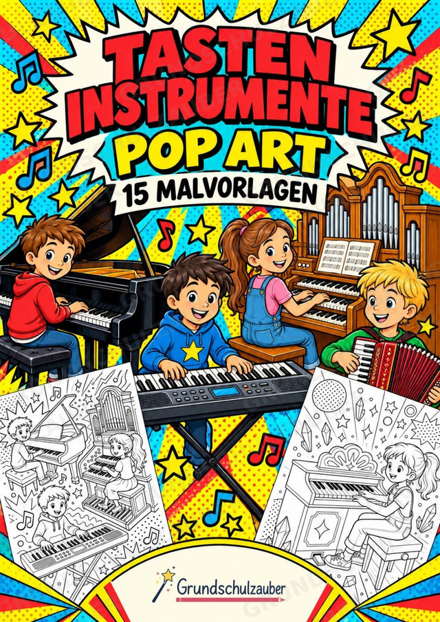 Tasteninstrumente POP Art Ausmalbilder 15 Malvorlagen – Cover
