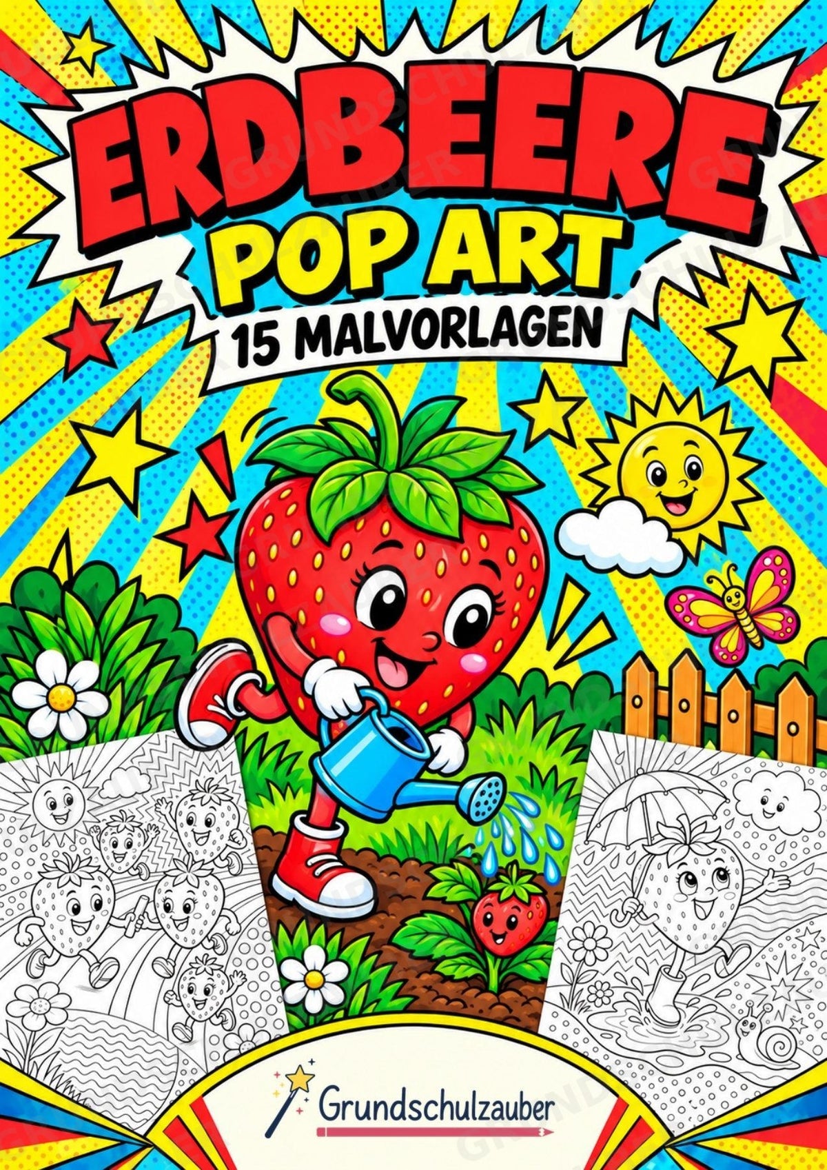 Erdbeere POP Art Ausmalbilder 15 Malvorlagen – Cover