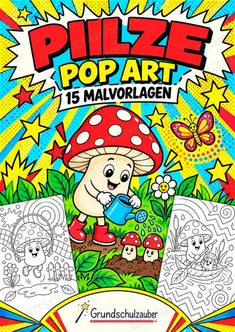 Pilze POP Art Ausmalbilder 15 Malvorlagen – Cover