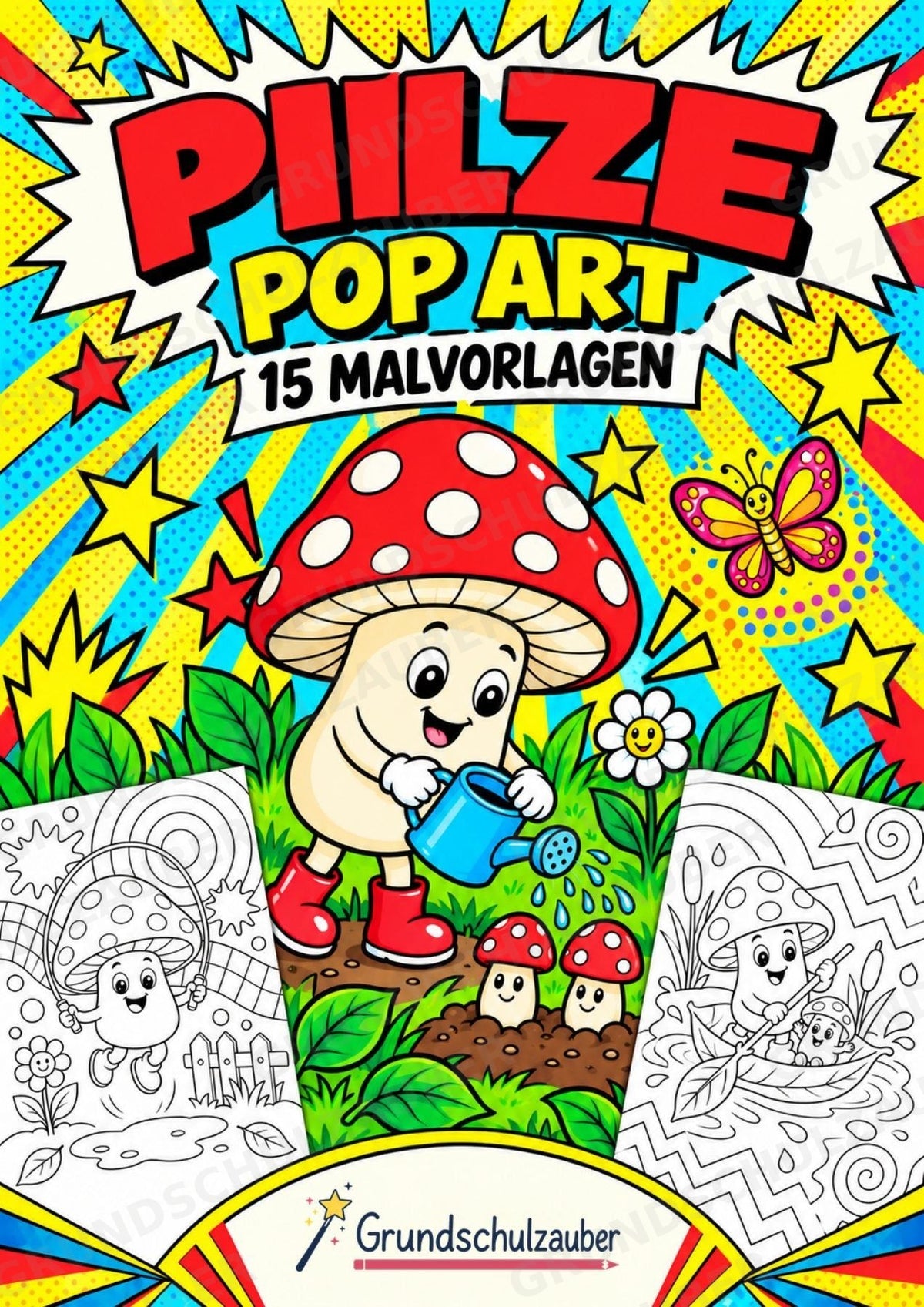 Pilze POP Art Ausmalbilder 15 Malvorlagen – Cover