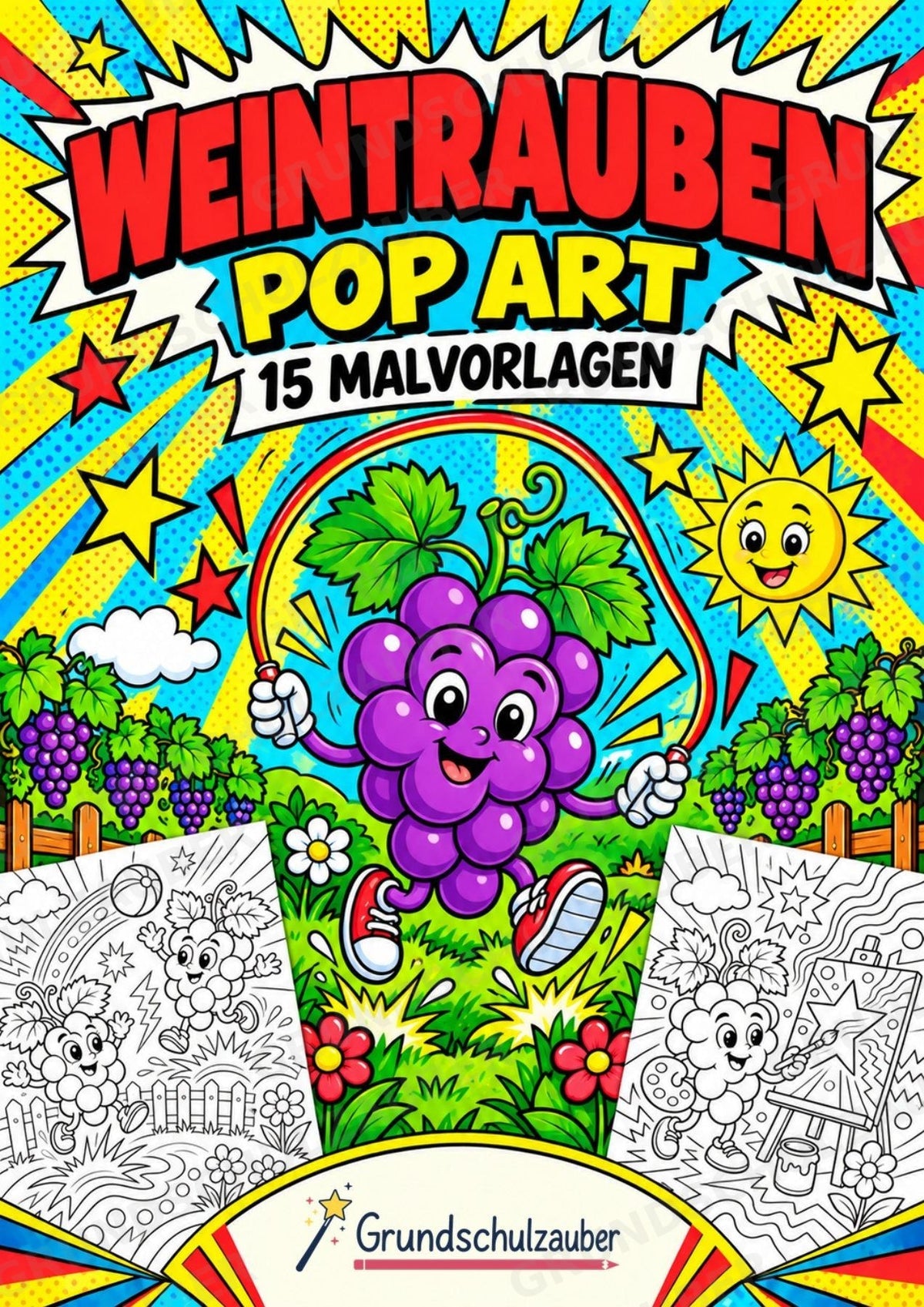 Weintrauben POP Art Ausmalbilder 15 Malvorlagen – Cover