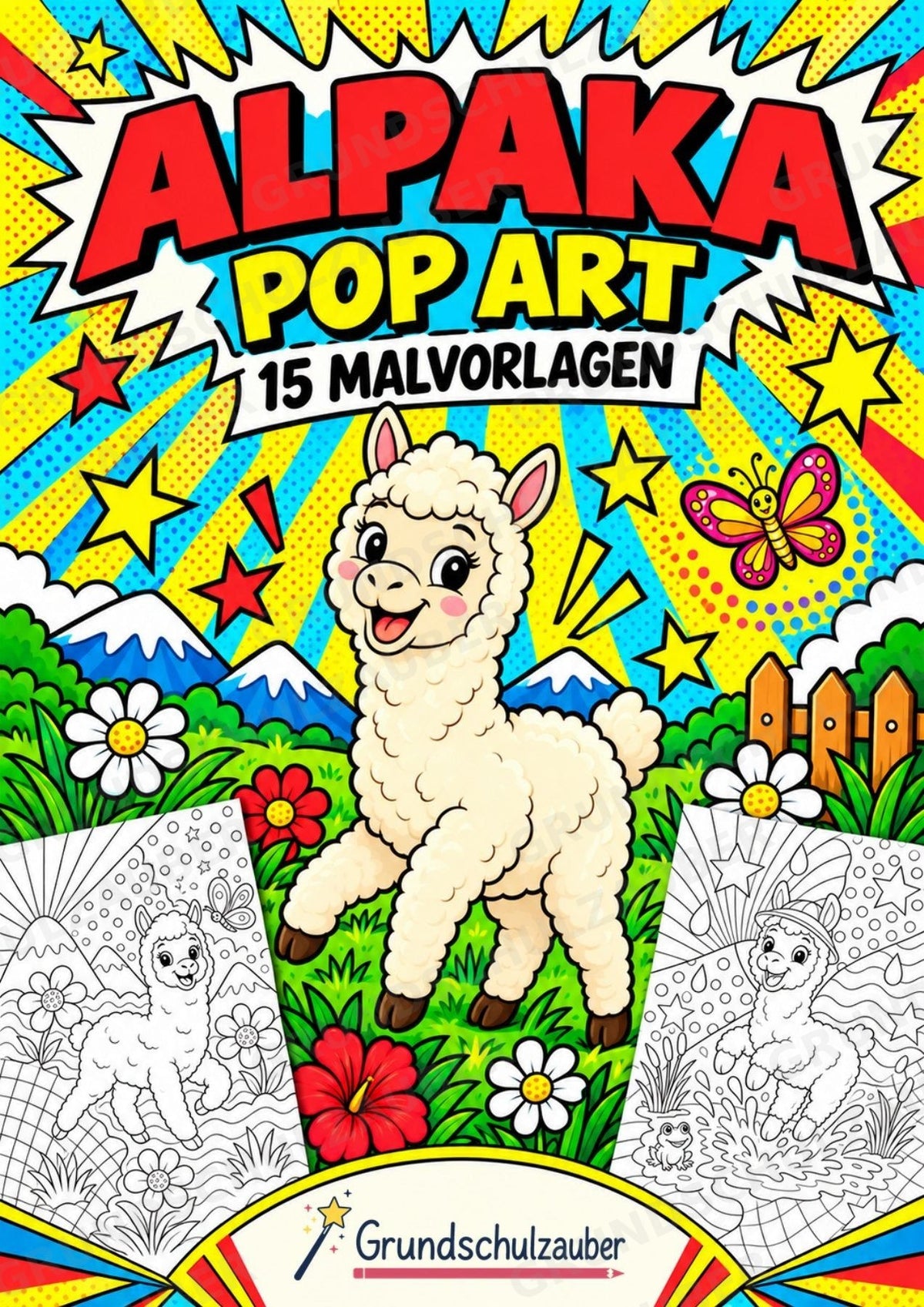 Alpaka POP Art Ausmalbilder 15 Malvorlagen – Cover