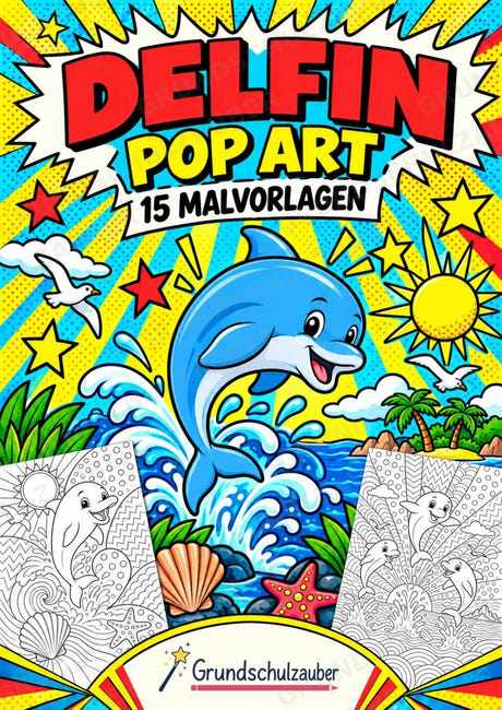Delfin POP Art Ausmalbilder 15 Malvorlagen – Cover