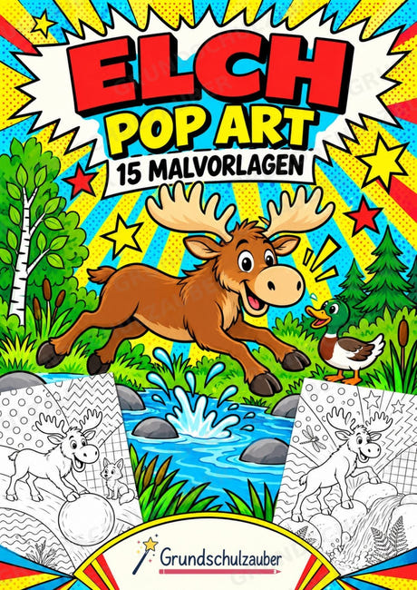 Elch POP Art Ausmalbilder 15 Malvorlagen – Cover