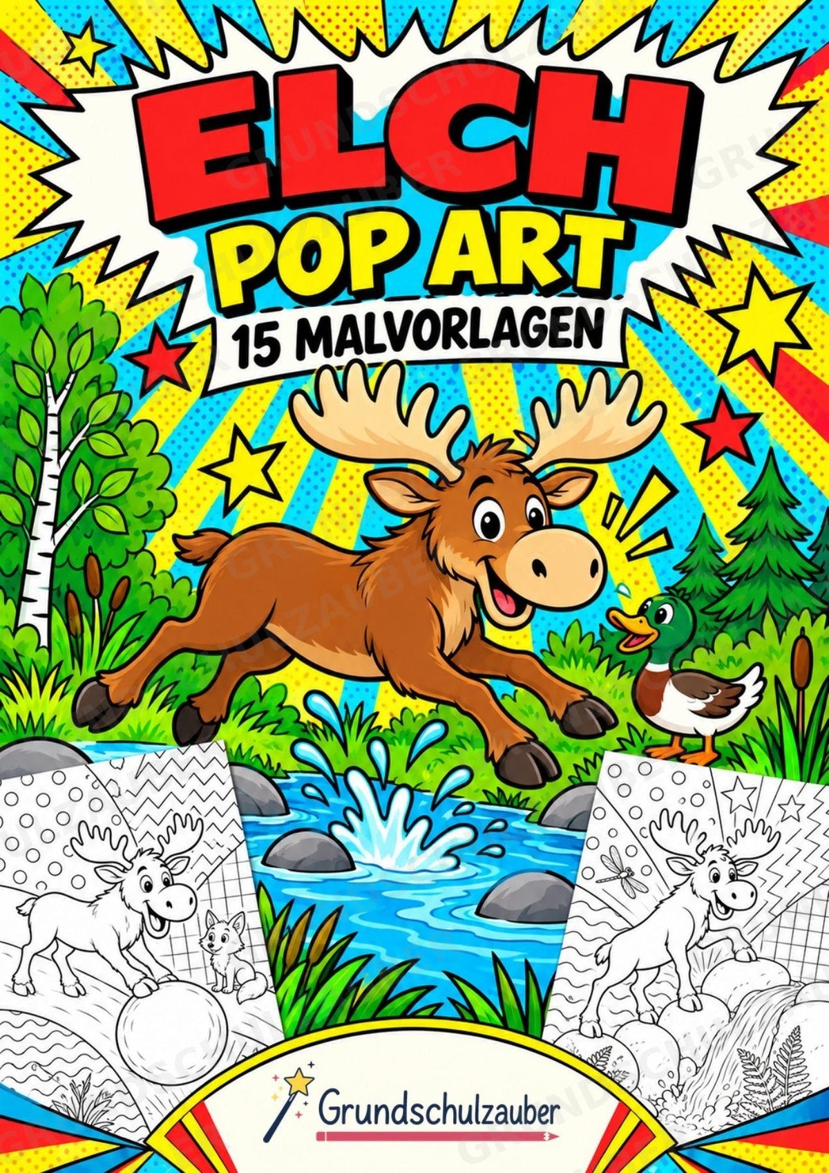 Elch POP Art Ausmalbilder 15 Malvorlagen – Cover
