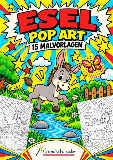 Esel POP Art Ausmalbilder 15 Malvorlagen – Cover
