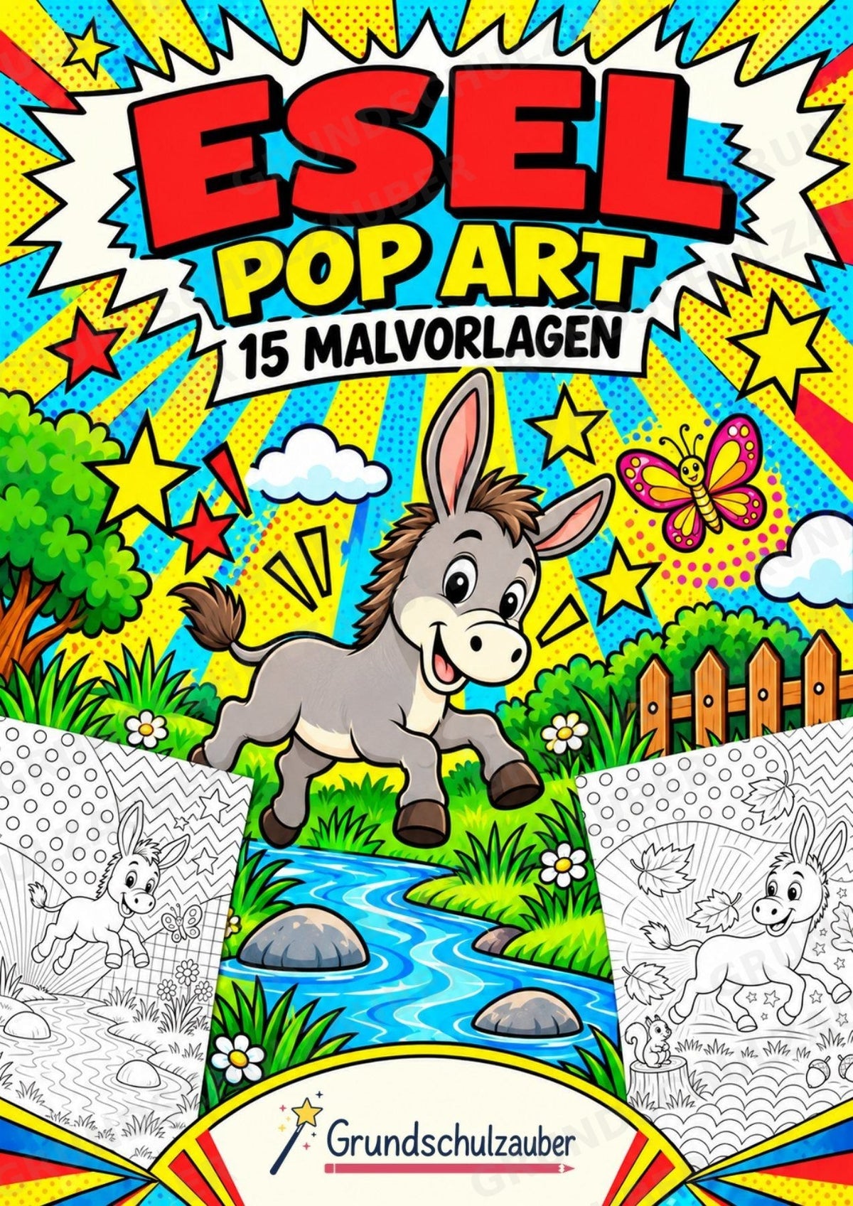 Esel POP Art Ausmalbilder 15 Malvorlagen – Cover