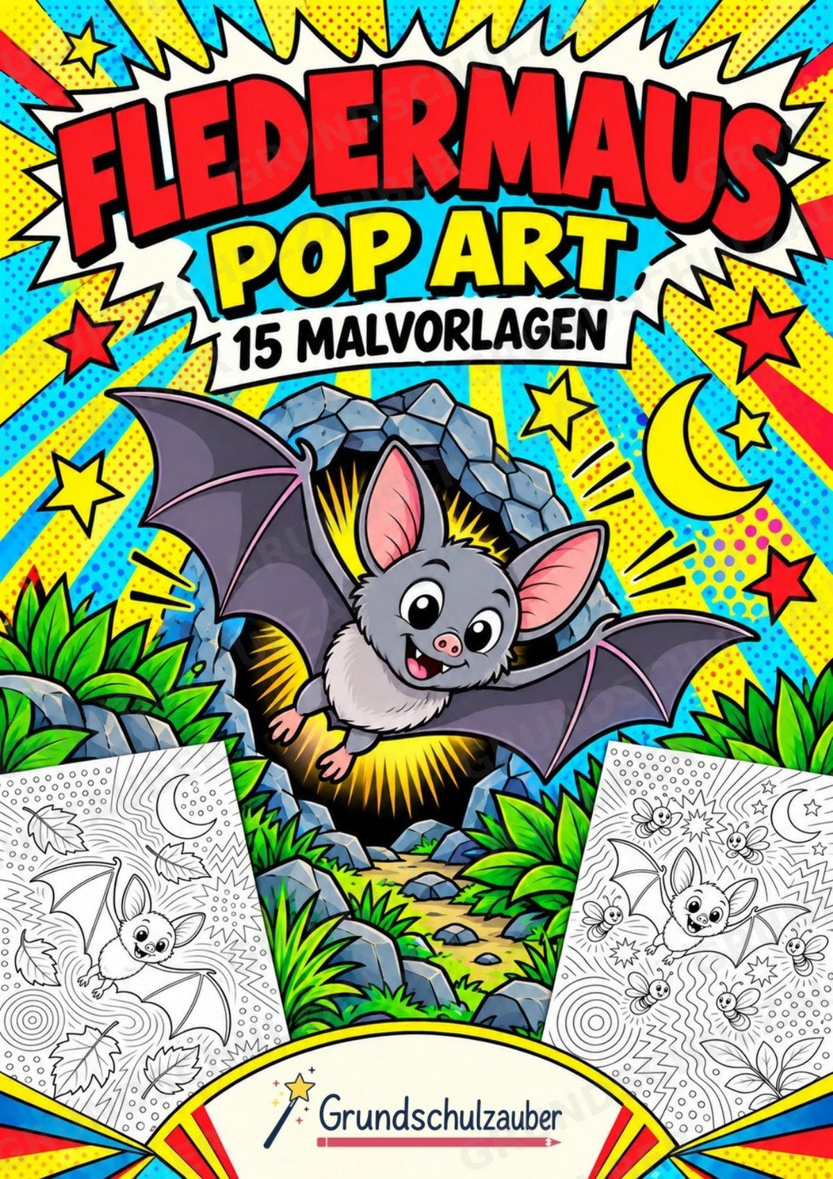 Fledermaus POP Art Ausmalbilder 15 Malvorlagen – Cover