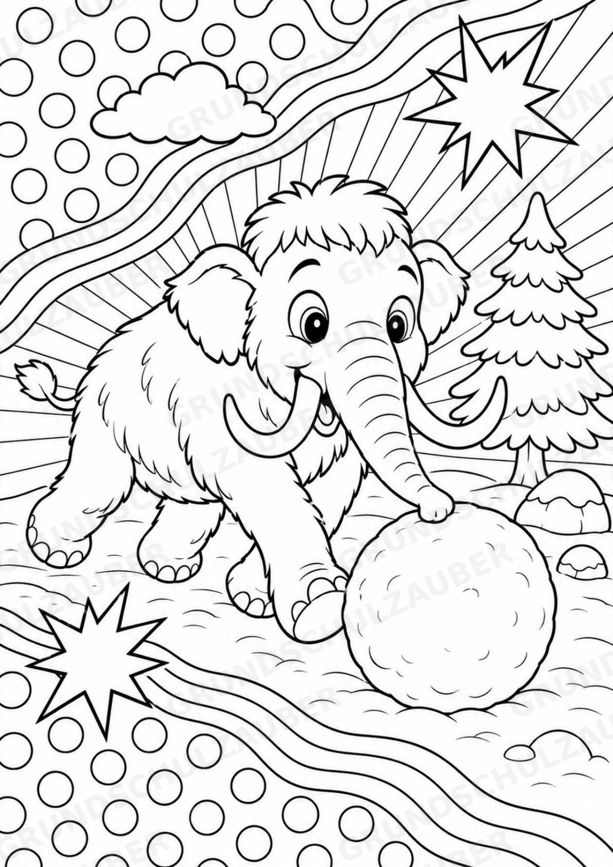 Mammut POP Art Ausmalbilder 15 Malvorlagen – Materialseite 3