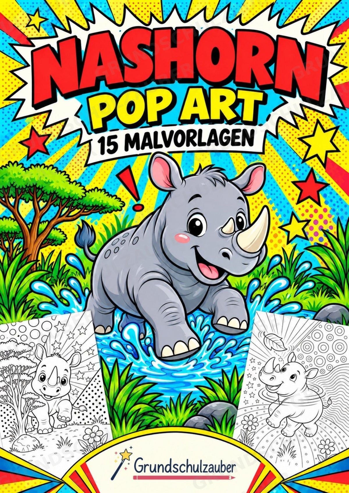 Nashorn POP Art Ausmalbilder 15 Malvorlagen – Cover