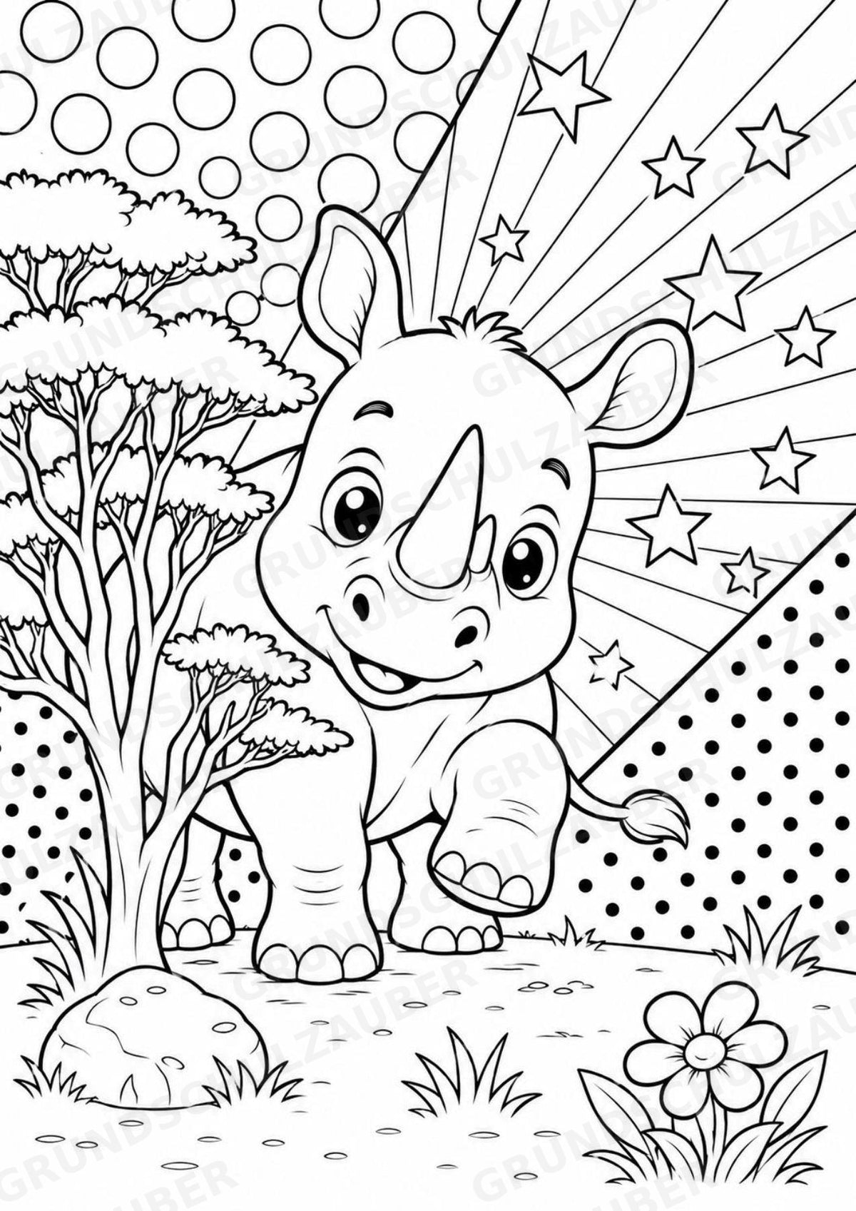 Nashorn POP Art Ausmalbilder 15 Malvorlagen – Materialseite 9