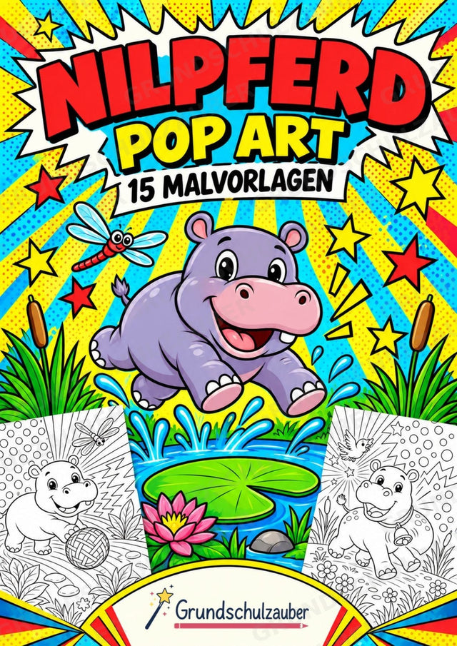 Nilpferd POP Art Ausmalbilder 15 Malvorlagen – Cover