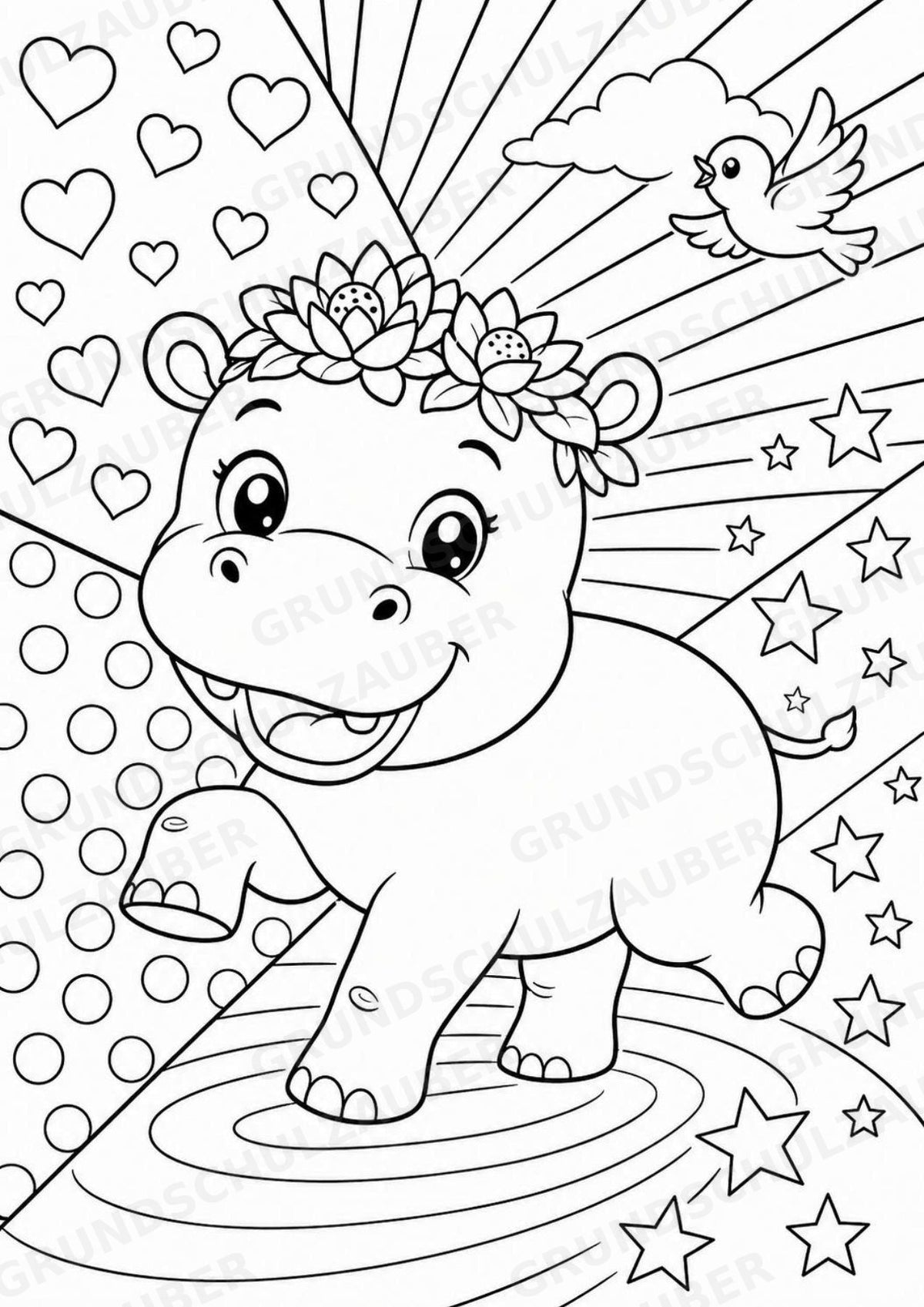 Nilpferd POP Art Ausmalbilder 15 Malvorlagen – Materialseite 4