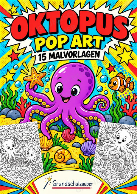 Oktopus POP Art Ausmalbilder 15 Malvorlagen – Cover