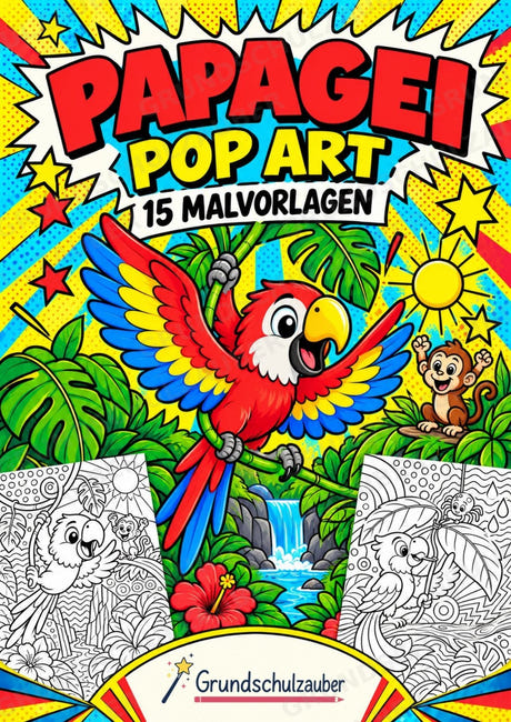 Papagei POP Art Ausmalbilder 15 Malvorlagen – Cover