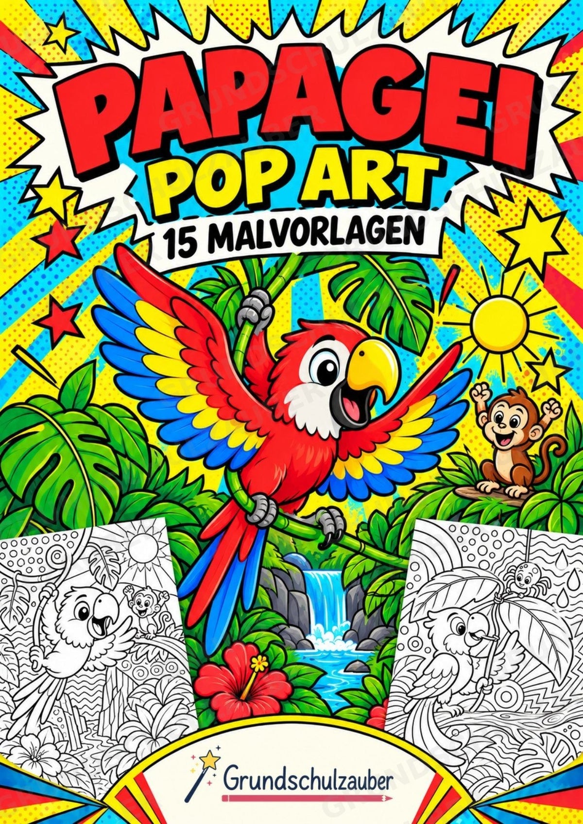 Papagei POP Art Ausmalbilder 15 Malvorlagen – Cover
