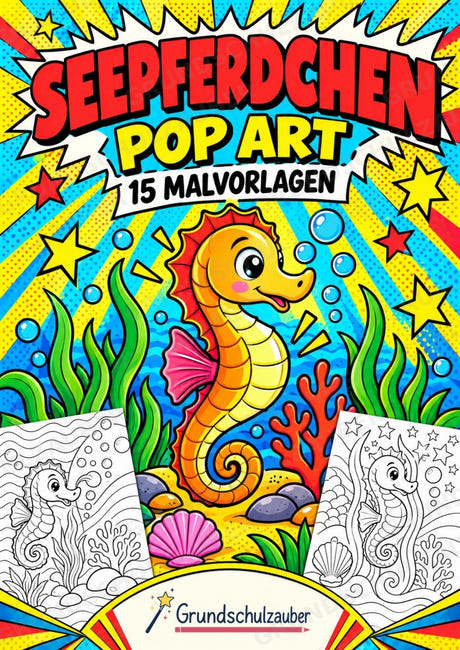 Seepferdchen POP Art Ausmalbilder 15 Malvorlagen – Cover