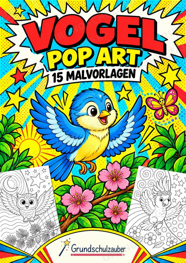 Vogel POP Art Ausmalbilder 15 Malvorlagen – Cover