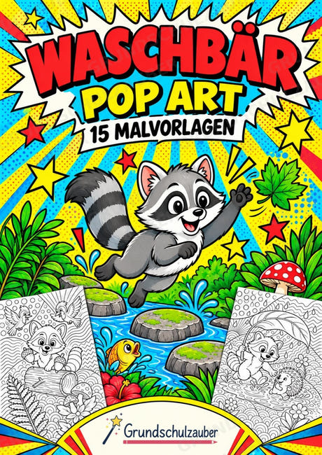 Waschbär POP Art Ausmalbilder 15 Malvorlagen – Cover