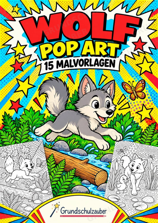 Wolf POP Art Ausmalbilder 15 Malvorlagen – Cover
