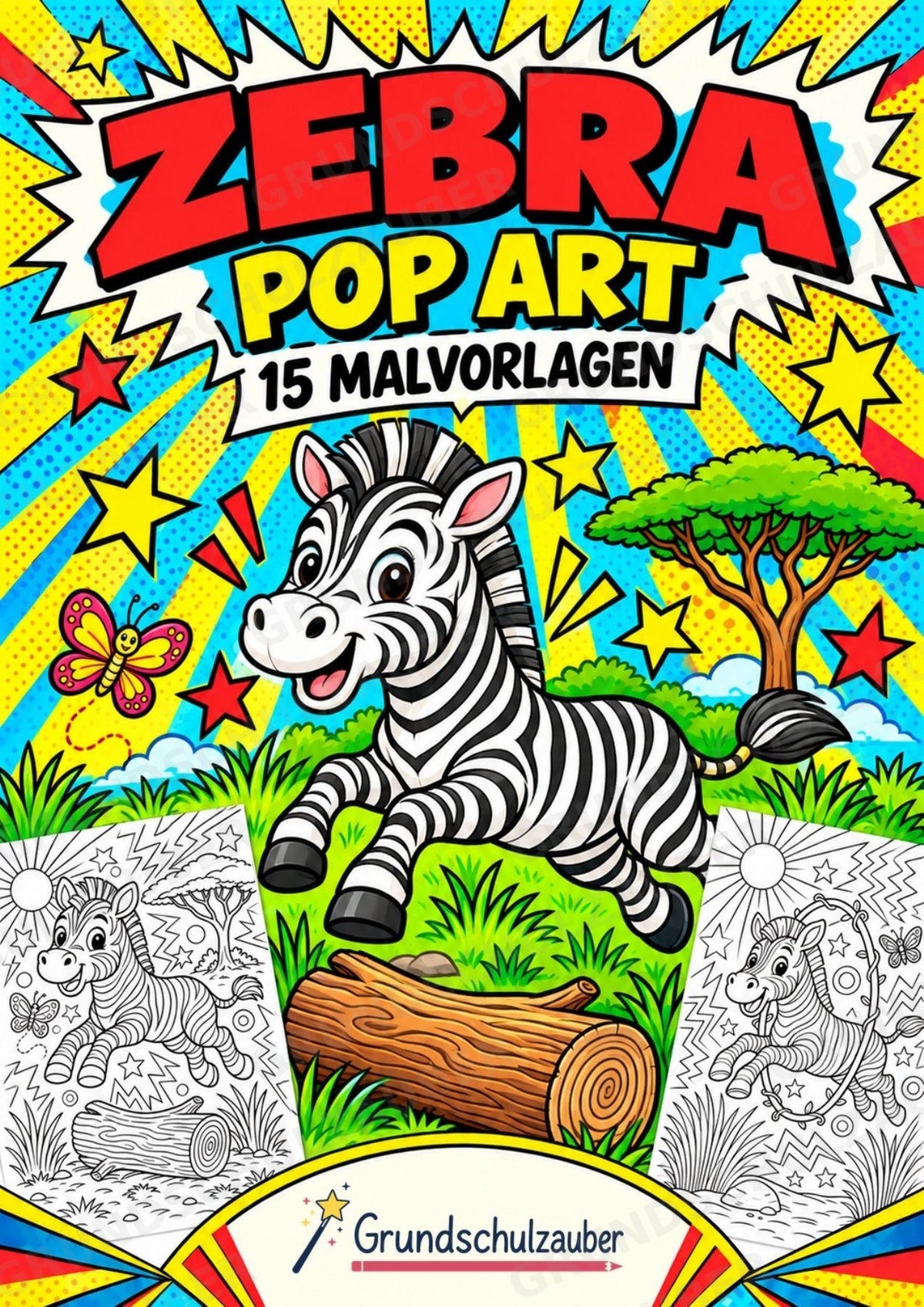 Zebra POP Art Ausmalbilder 15 Malvorlagen – Cover