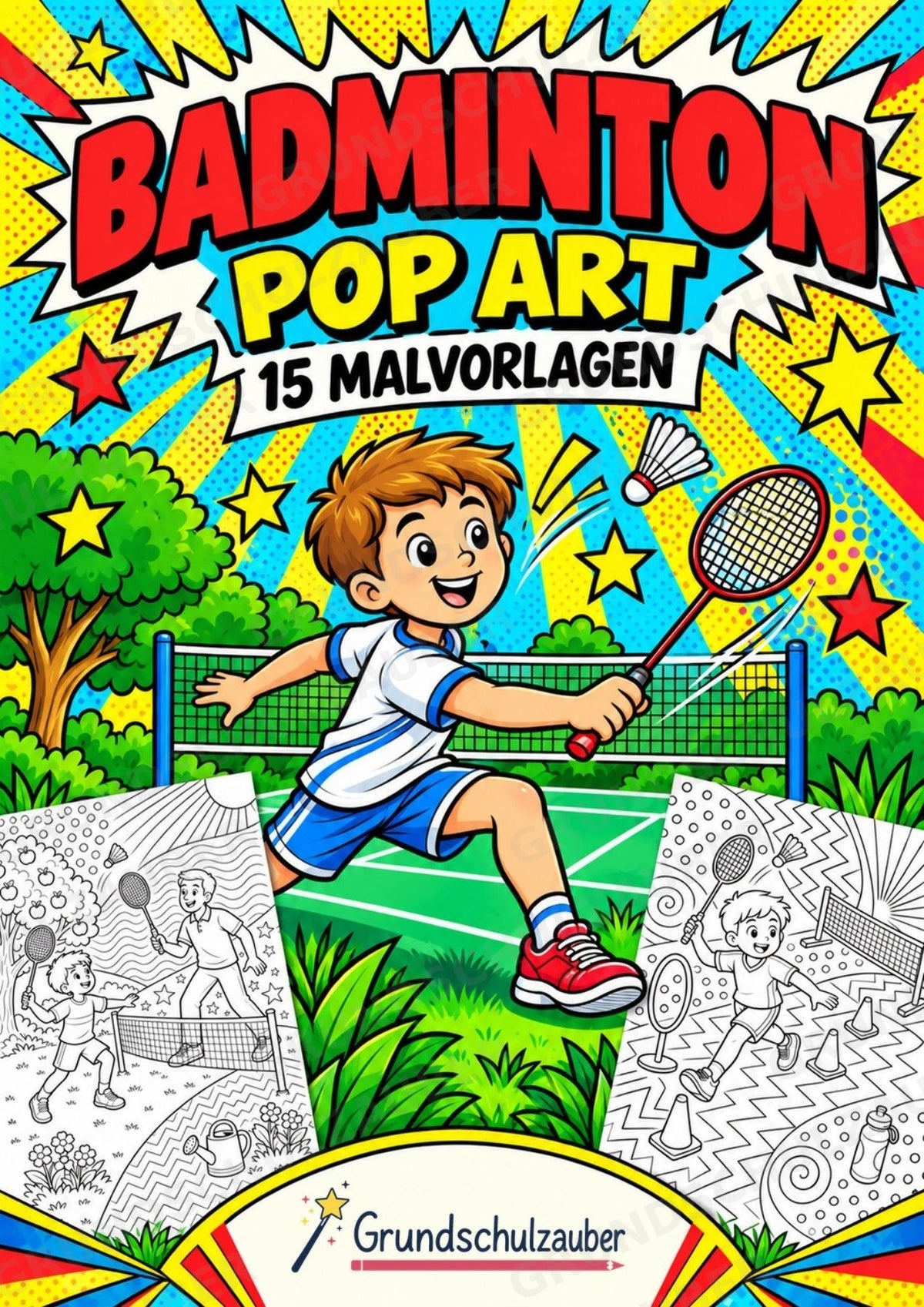Badminton POP Art Ausmalbilder 15 Malvorlagen – Cover