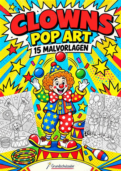 Clowns POP Art Ausmalbilder 15 Malvorlagen – Cover