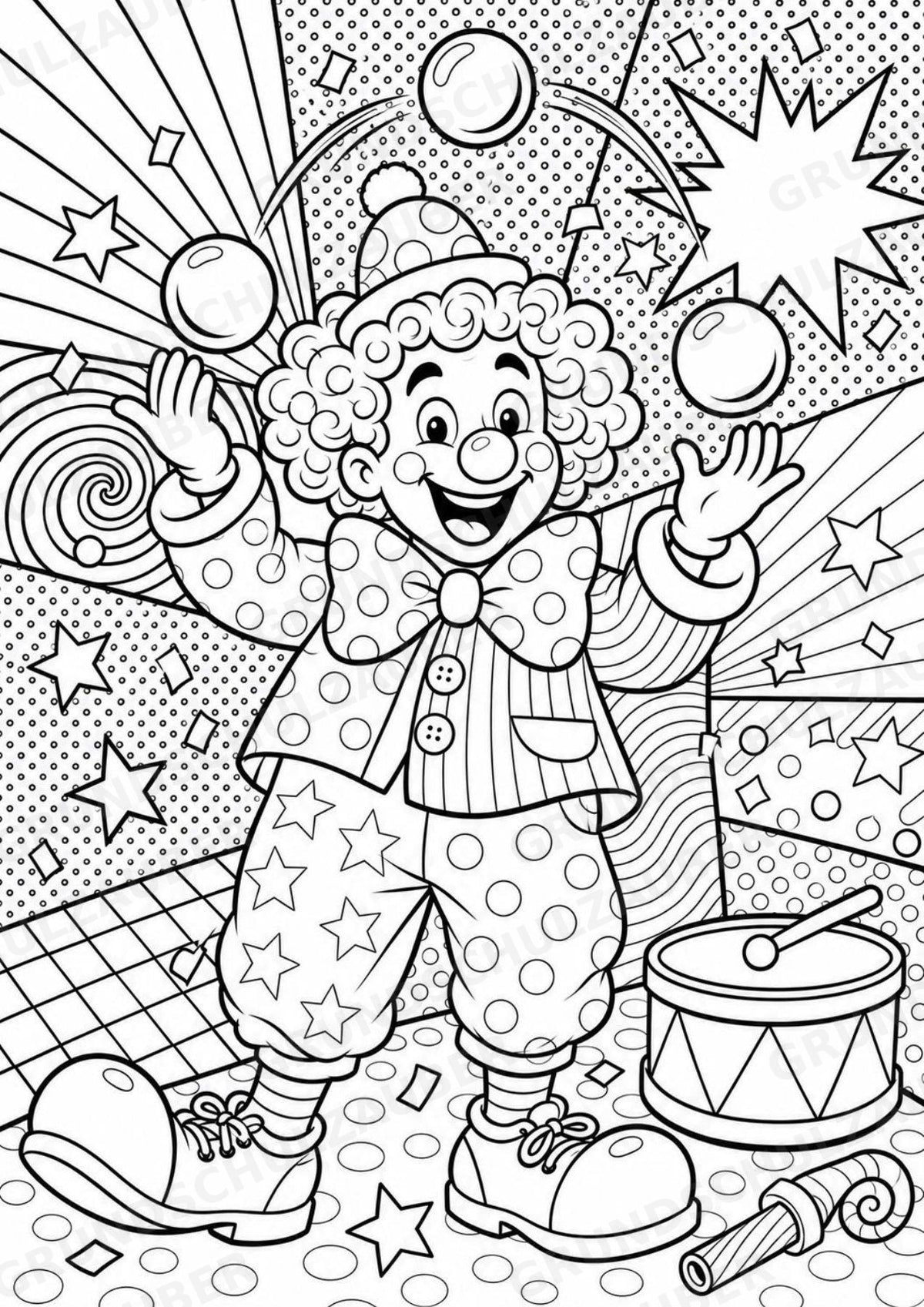 Clowns POP Art Ausmalbilder 15 Malvorlagen – Materialseite 2