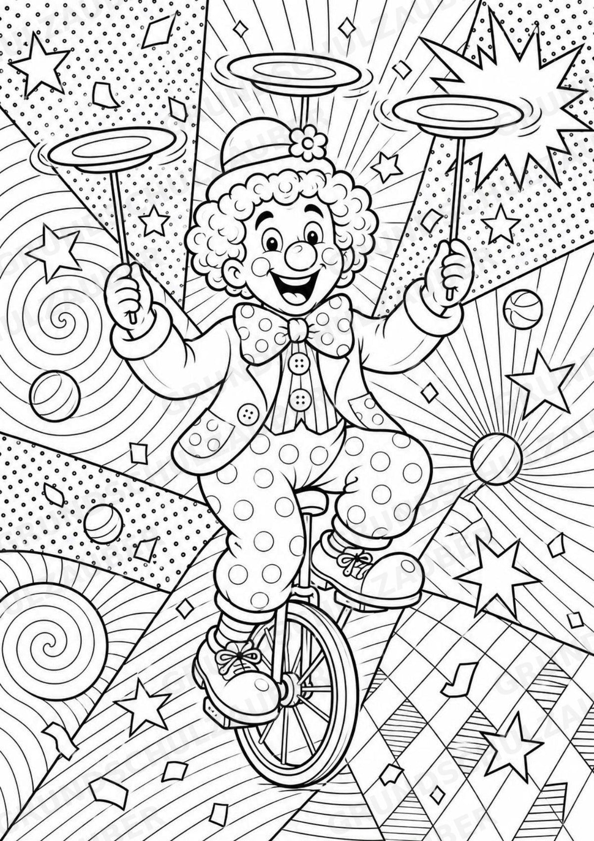 Clowns POP Art Ausmalbilder 15 Malvorlagen – Materialseite 3