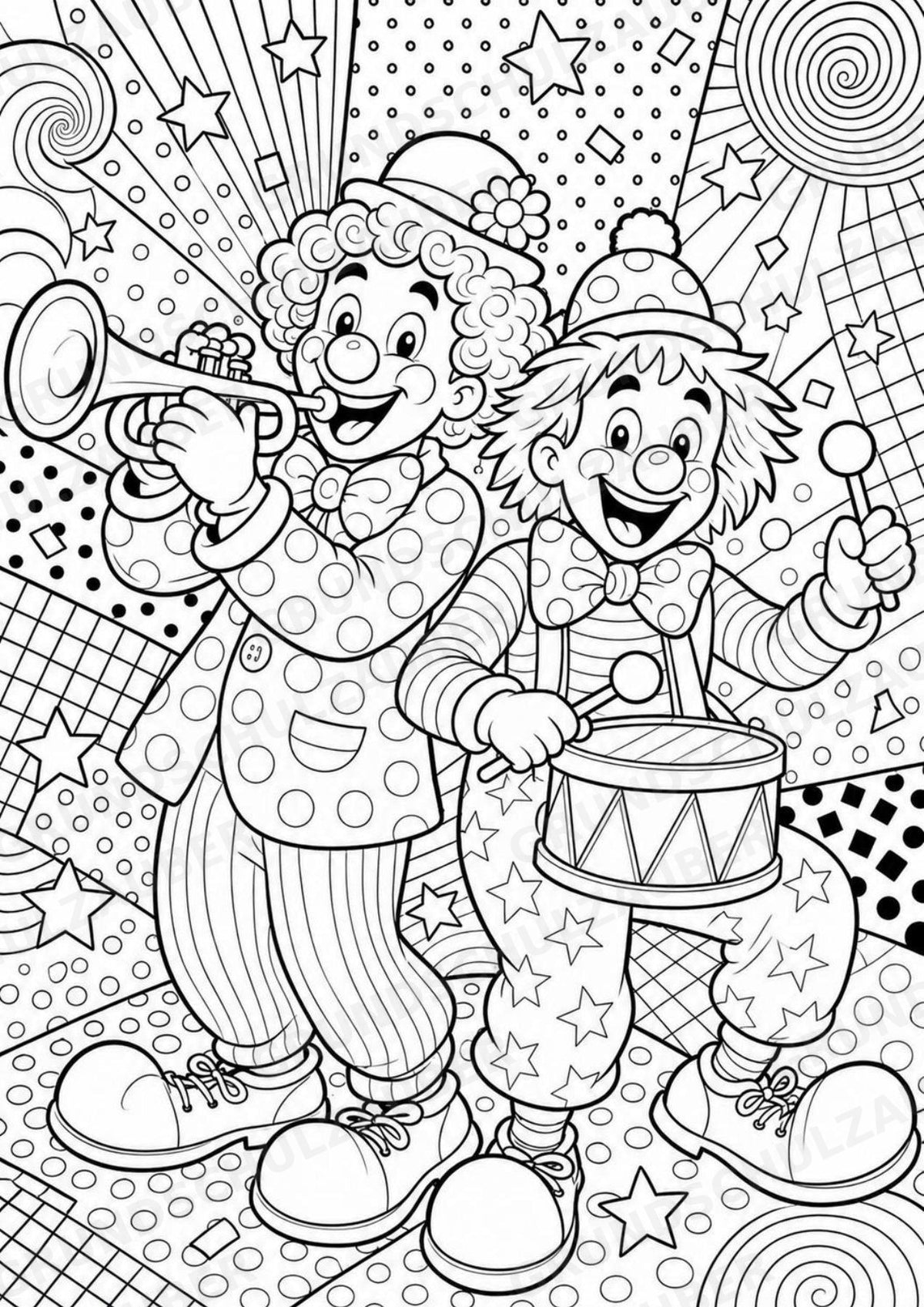 Clowns POP Art Ausmalbilder 15 Malvorlagen – Materialseite 4