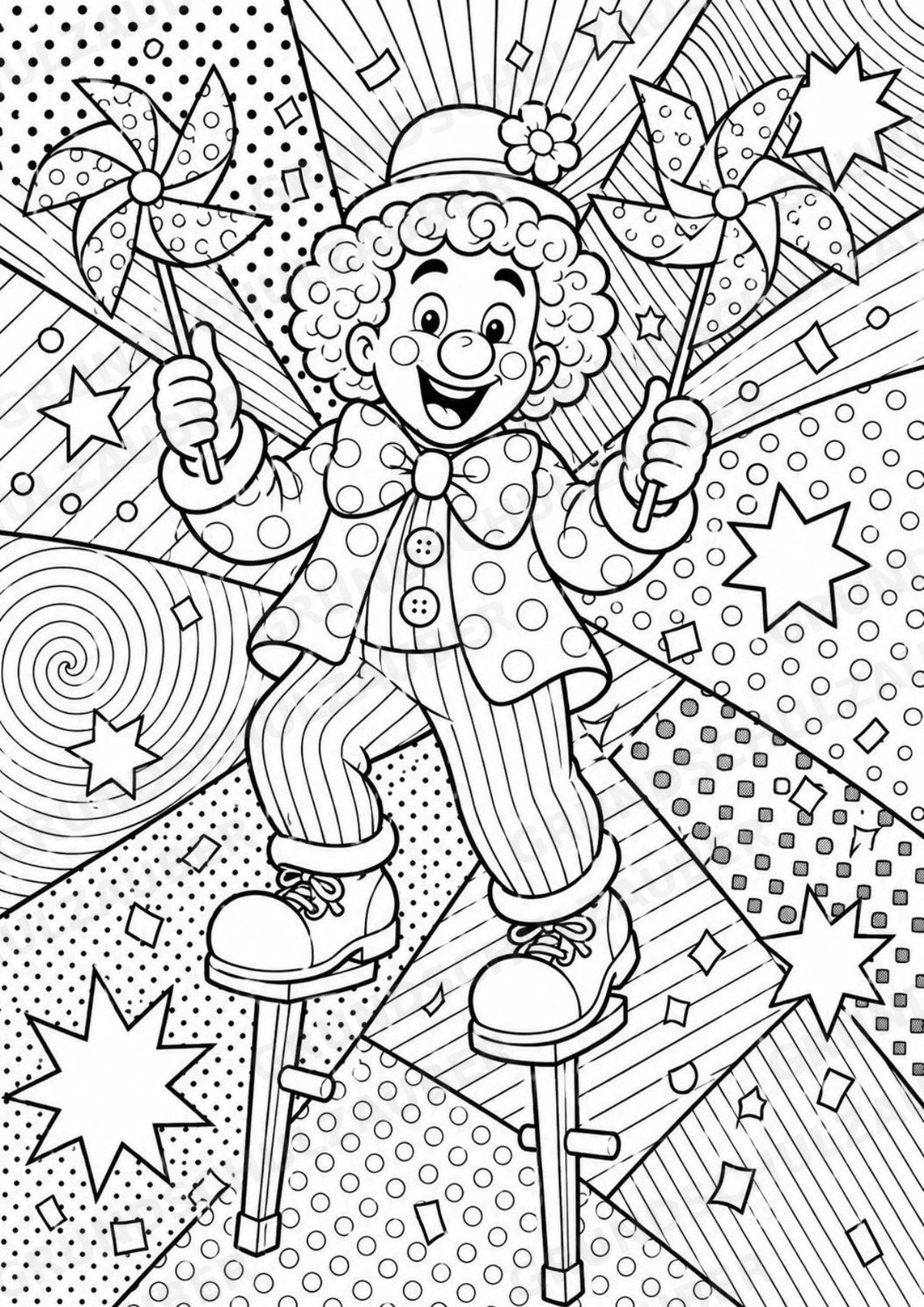 Clowns POP Art Ausmalbilder 15 Malvorlagen – Materialseite 14