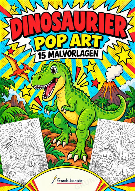 Dinosaurier POP Art Ausmalbilder 15 Malvorlagen – Cover