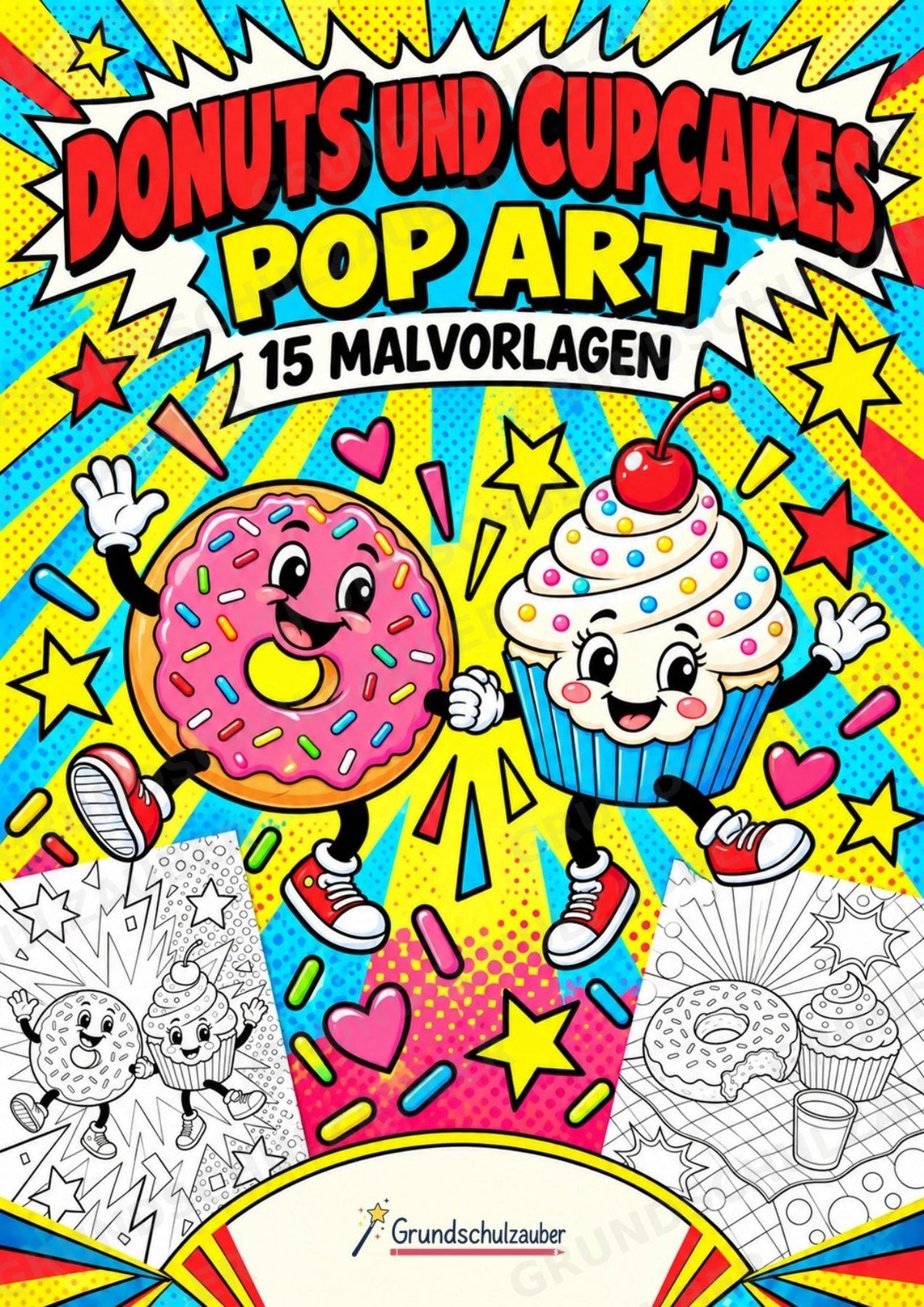 Donuts und Cupcakes POP Art Ausmalbilder 15 Malvorlagen – Cover