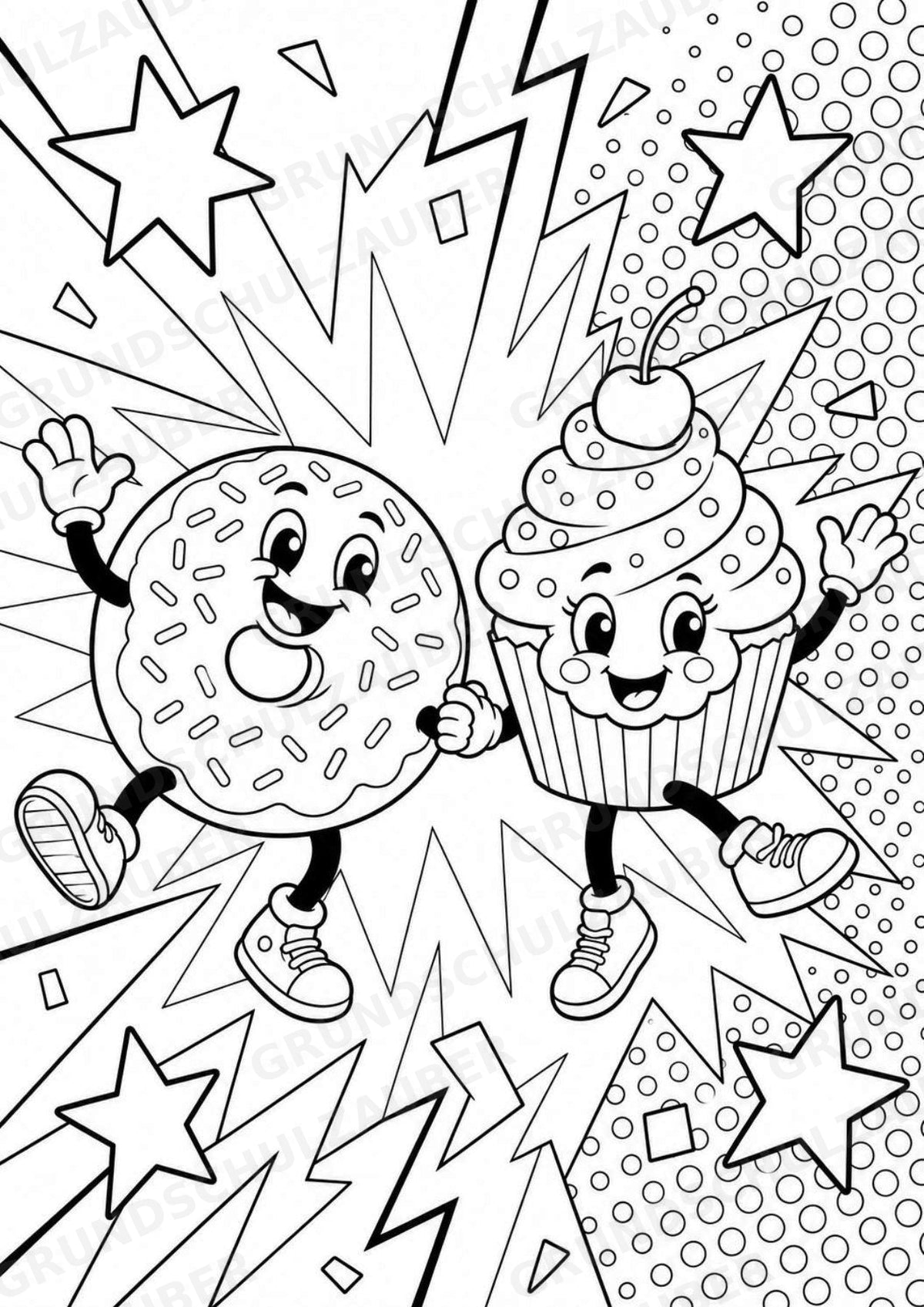 Donuts und Cupcakes POP Art Ausmalbilder 15 Malvorlagen – Materialseite 2