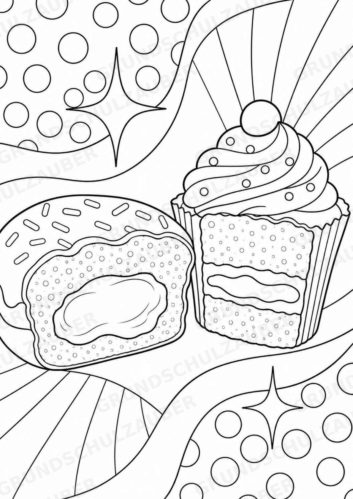 Donuts und Cupcakes POP Art Ausmalbilder 15 Malvorlagen – Materialseite 11