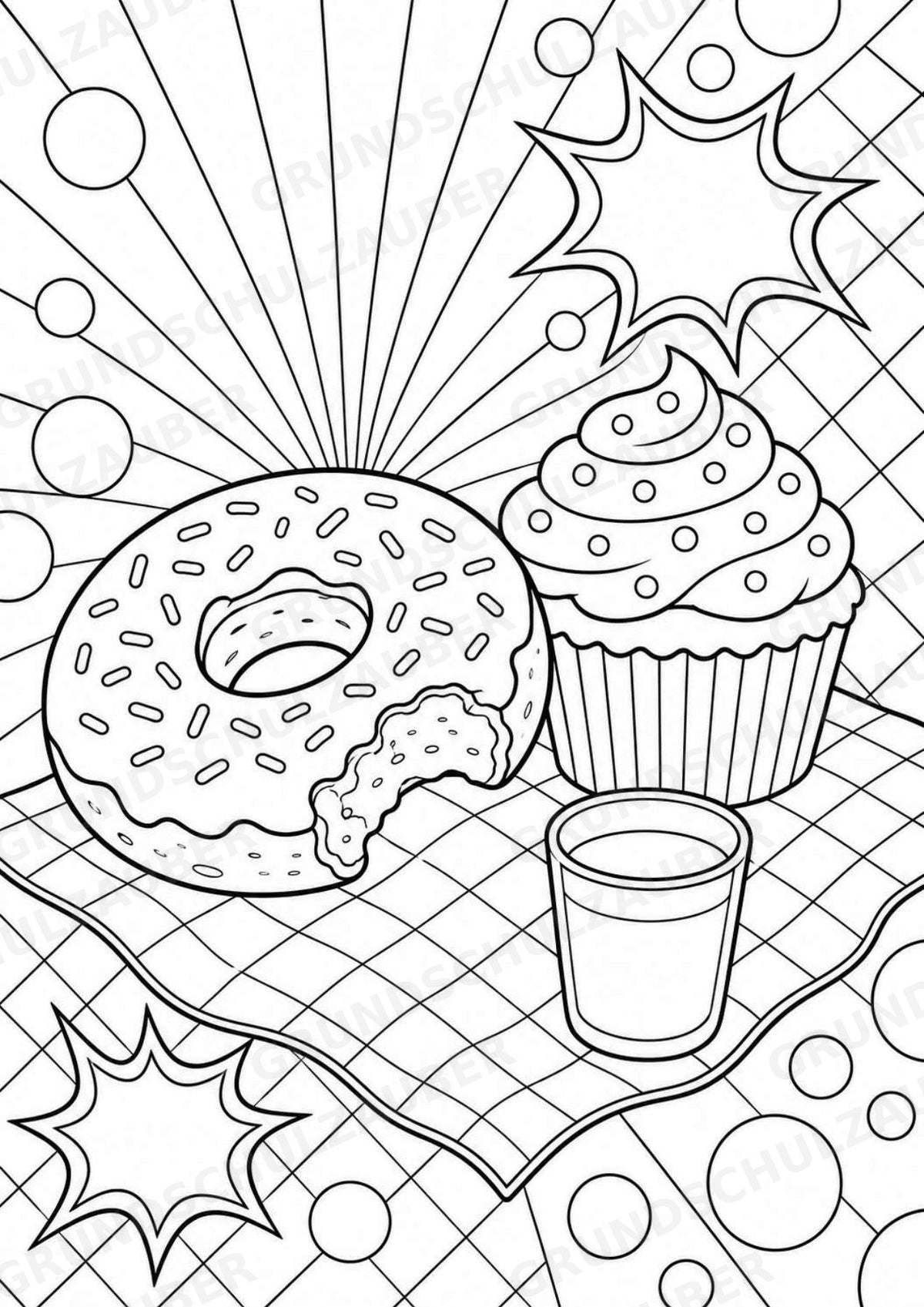 Donuts und Cupcakes POP Art Ausmalbilder 15 Malvorlagen – Materialseite 16