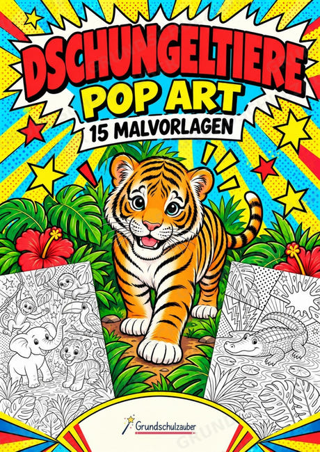Dschungeltiere POP Art Ausmalbilder 15 Malvorlagen – Cover