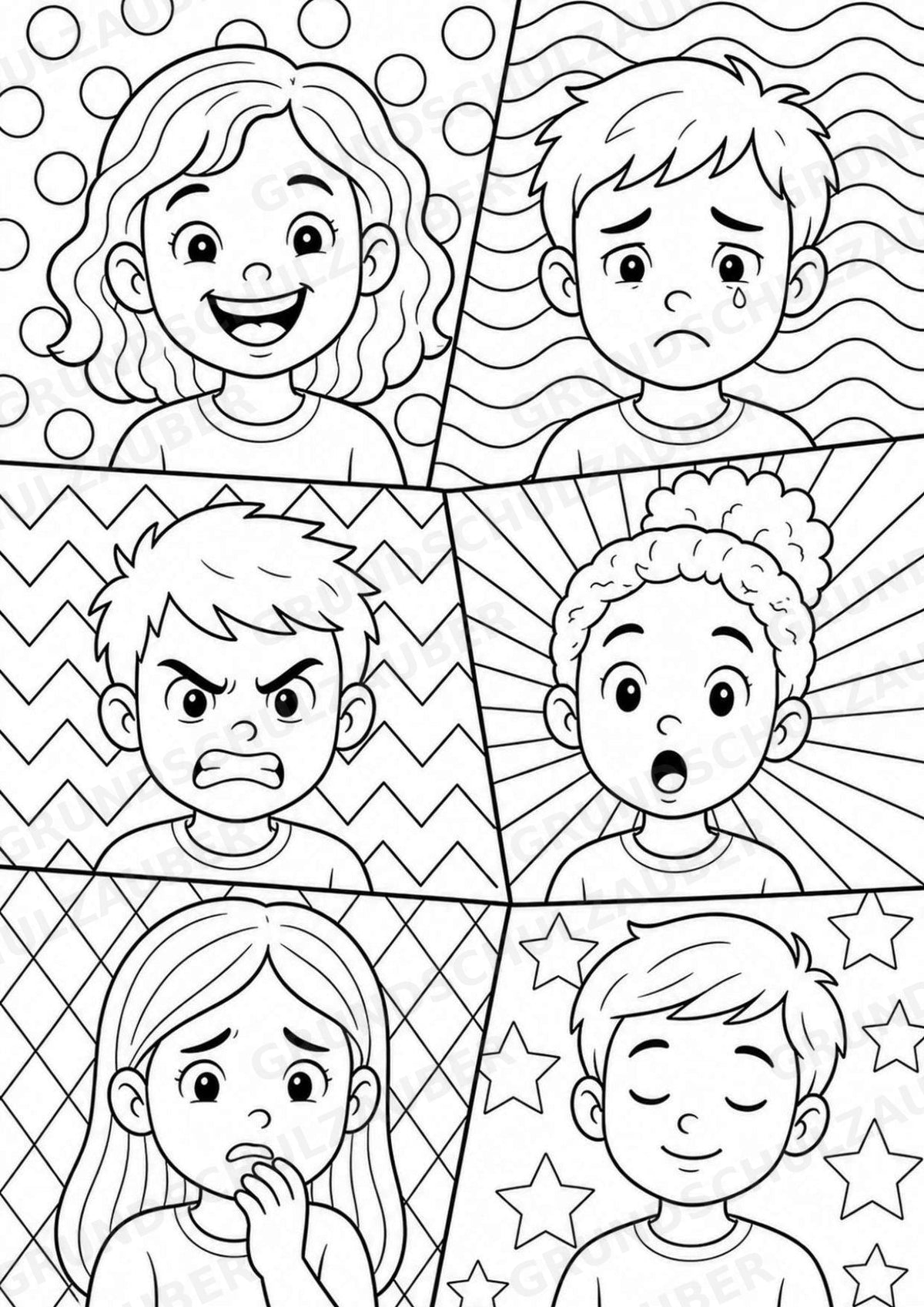 Emotionen POP Art Ausmalbilder 15 Malvorlagen – Materialseite 2