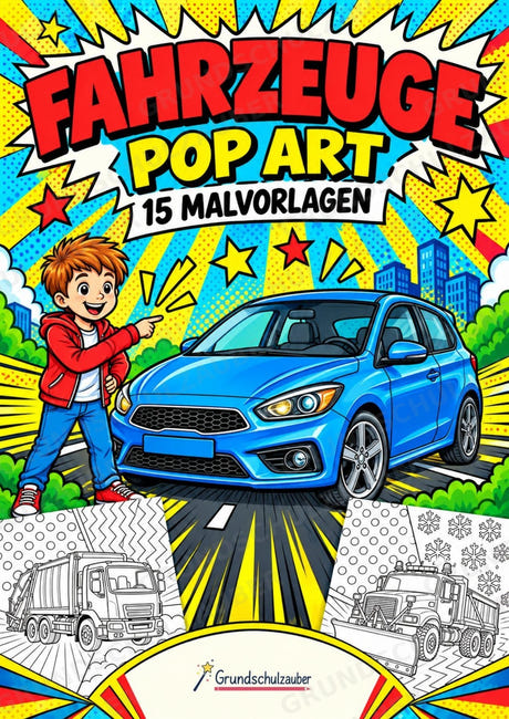 Fahrzeuge POP Art Ausmalbilder 15 Malvorlagen – Cover