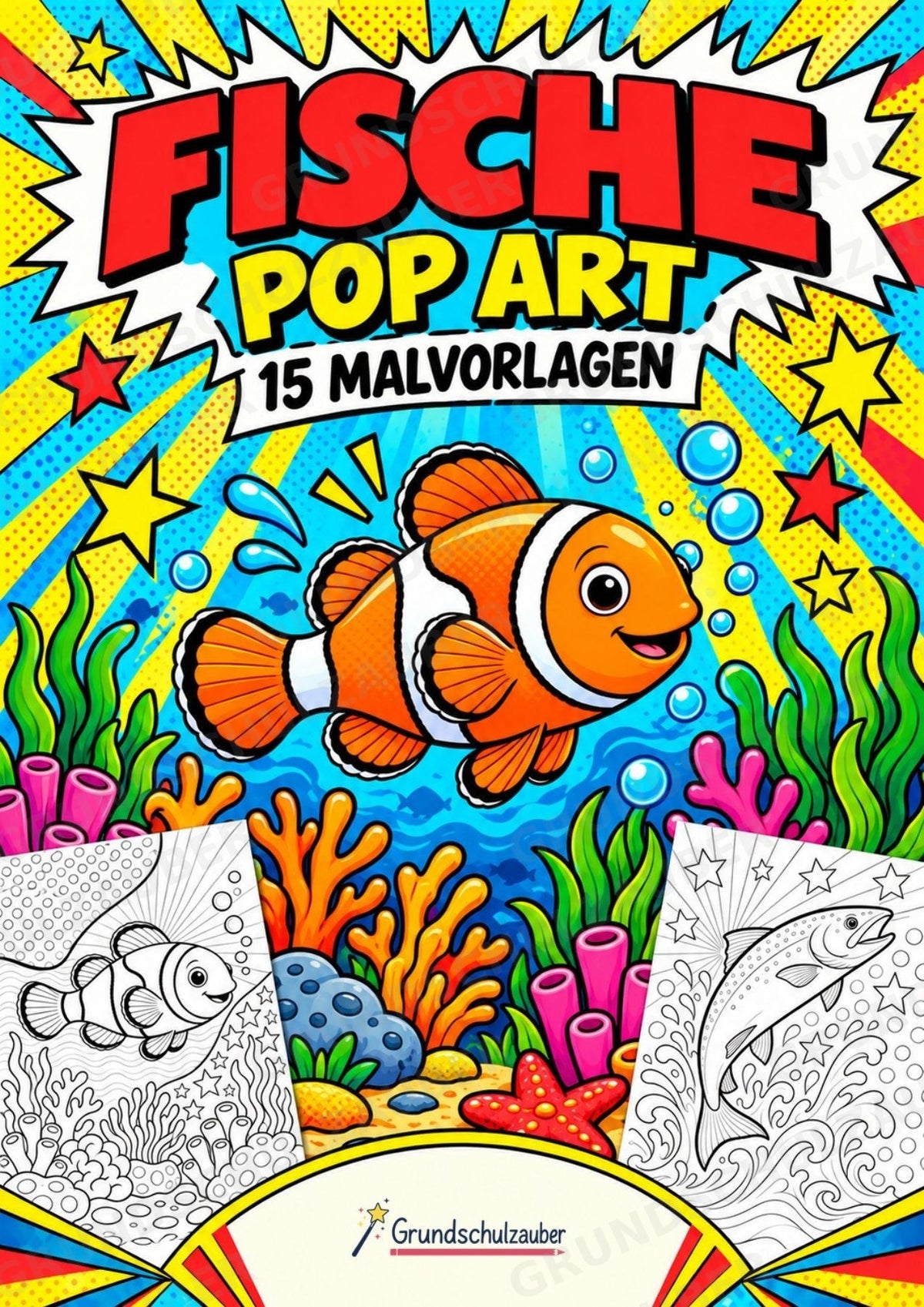 Fische POP Art Ausmalbilder 15 Malvorlagen – Cover