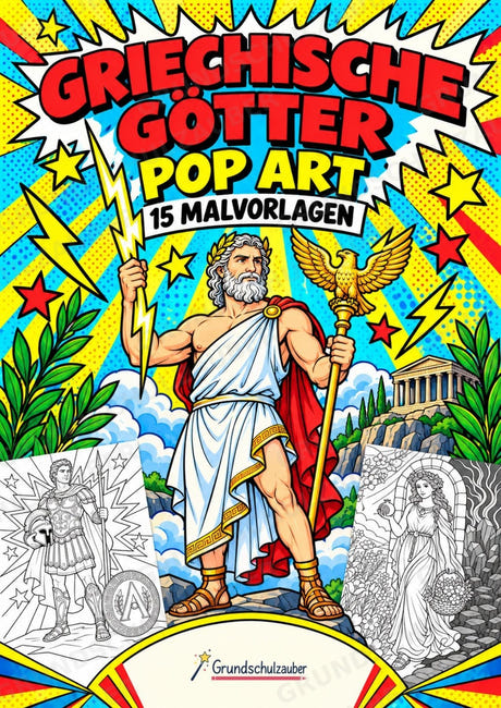 Griechische Götter POP Art Ausmalbilder 15 Malvorlagen – Cover