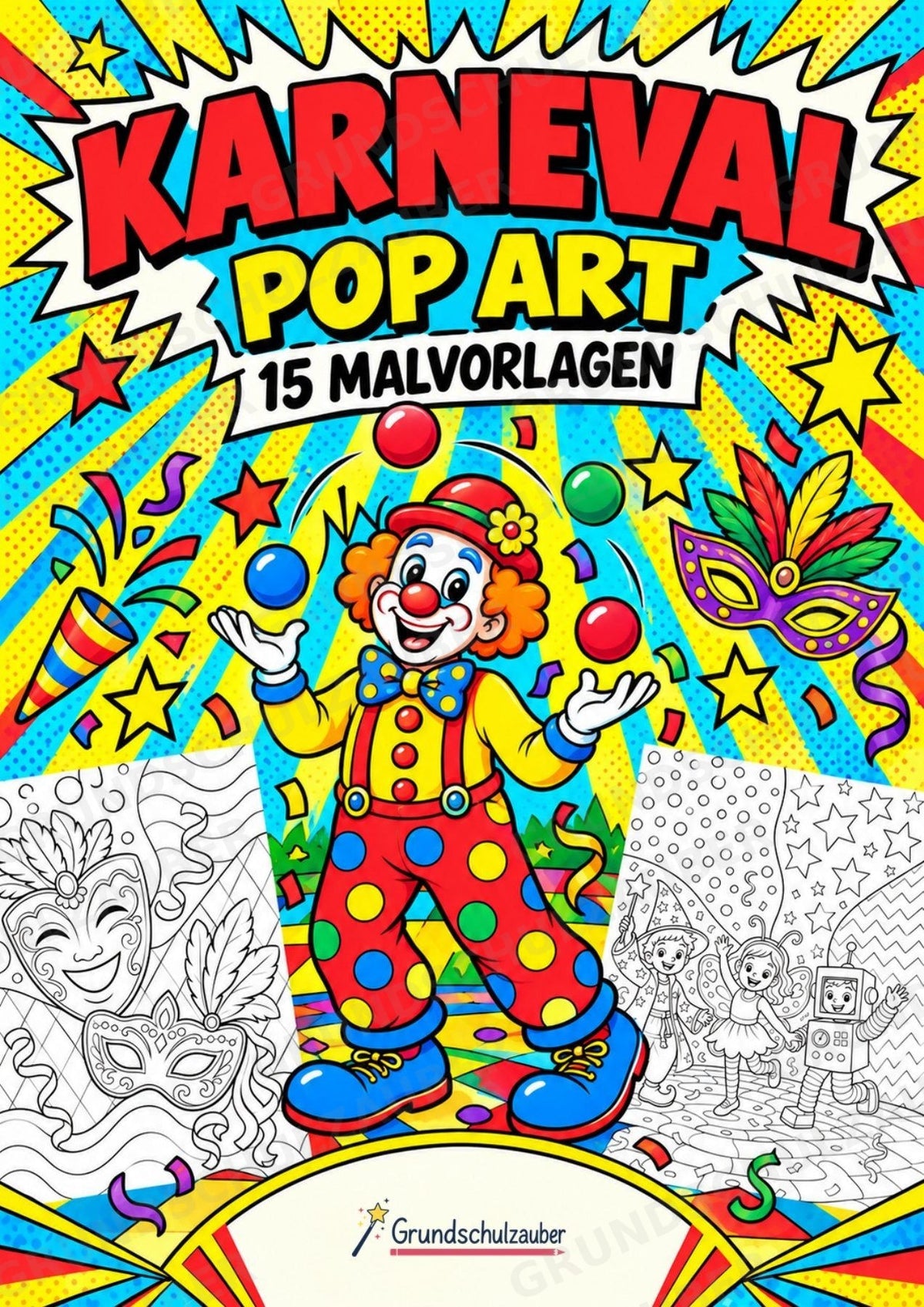 Karneval POP Art Ausmalbilder 15 Malvorlagen – Cover