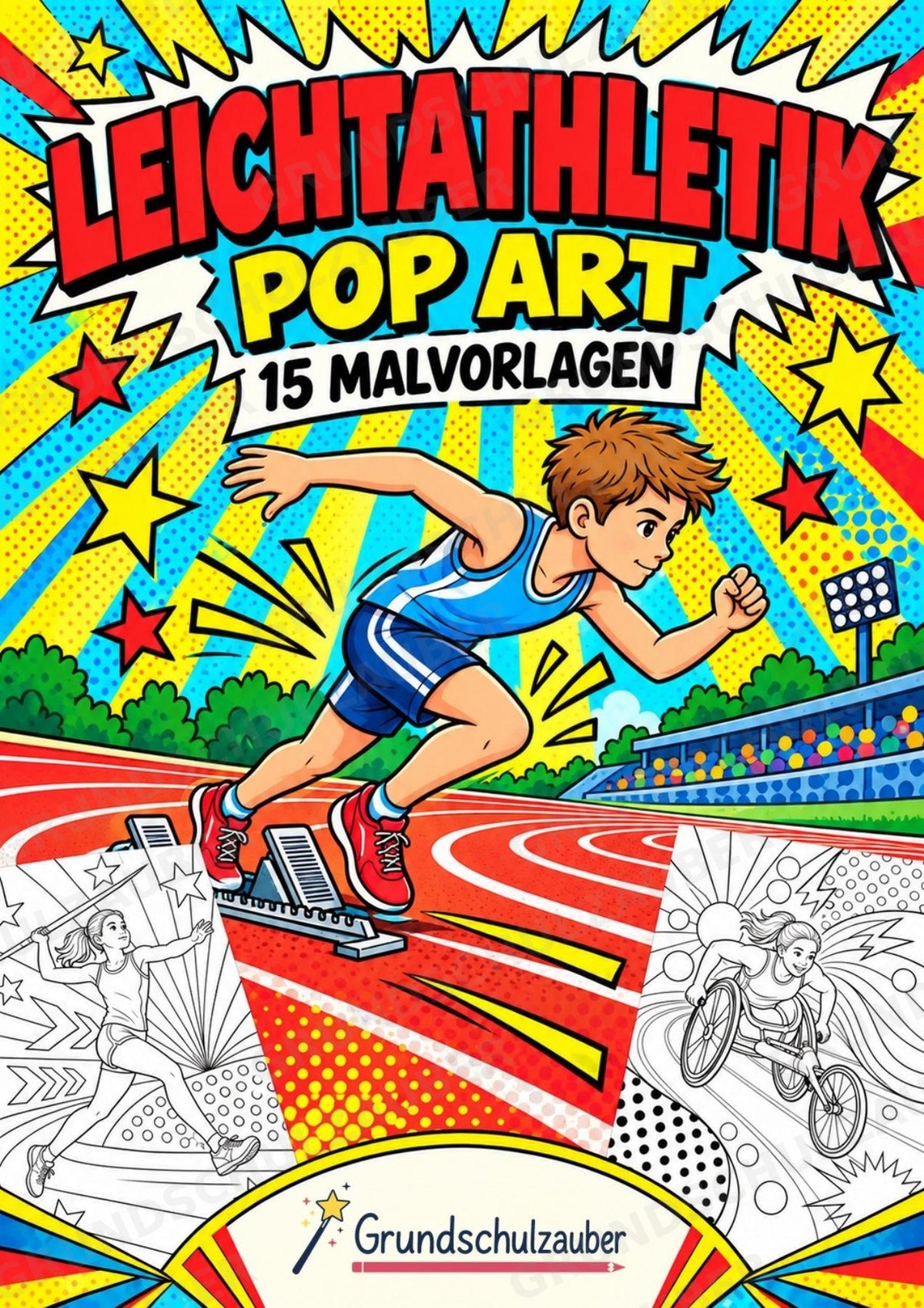 Leichtathletik POP Art Ausmalbilder 15 Malvorlagen – Cover